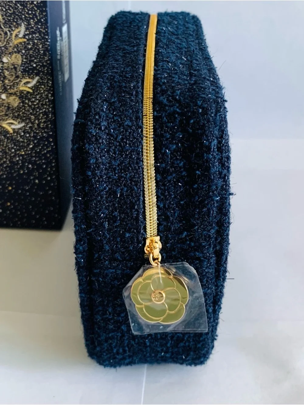 CHANEL Beauté 2025 Holiday Blue Tweed Cosmetic Pouch NIB New in Box